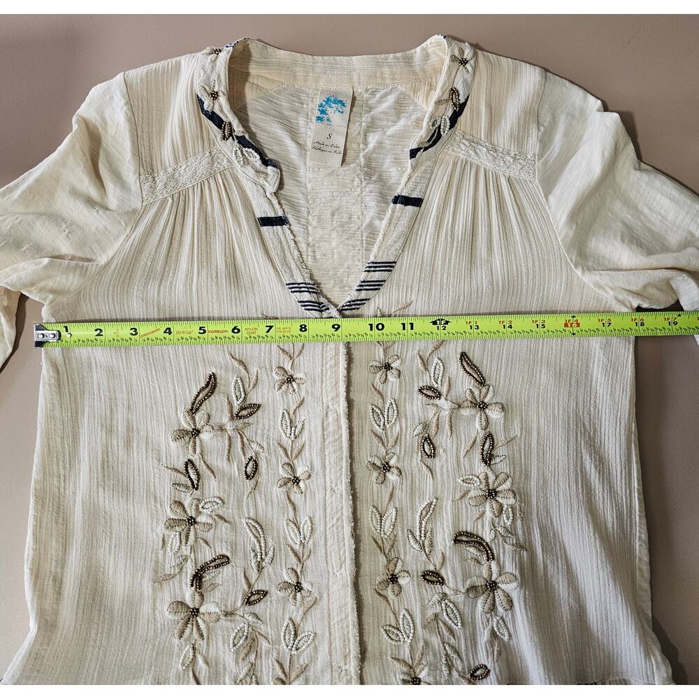 EUC Anthropologie C. Keer Spry Boundary Top Beaded Cotton Button Down Shirt S - Picture 6 of 10